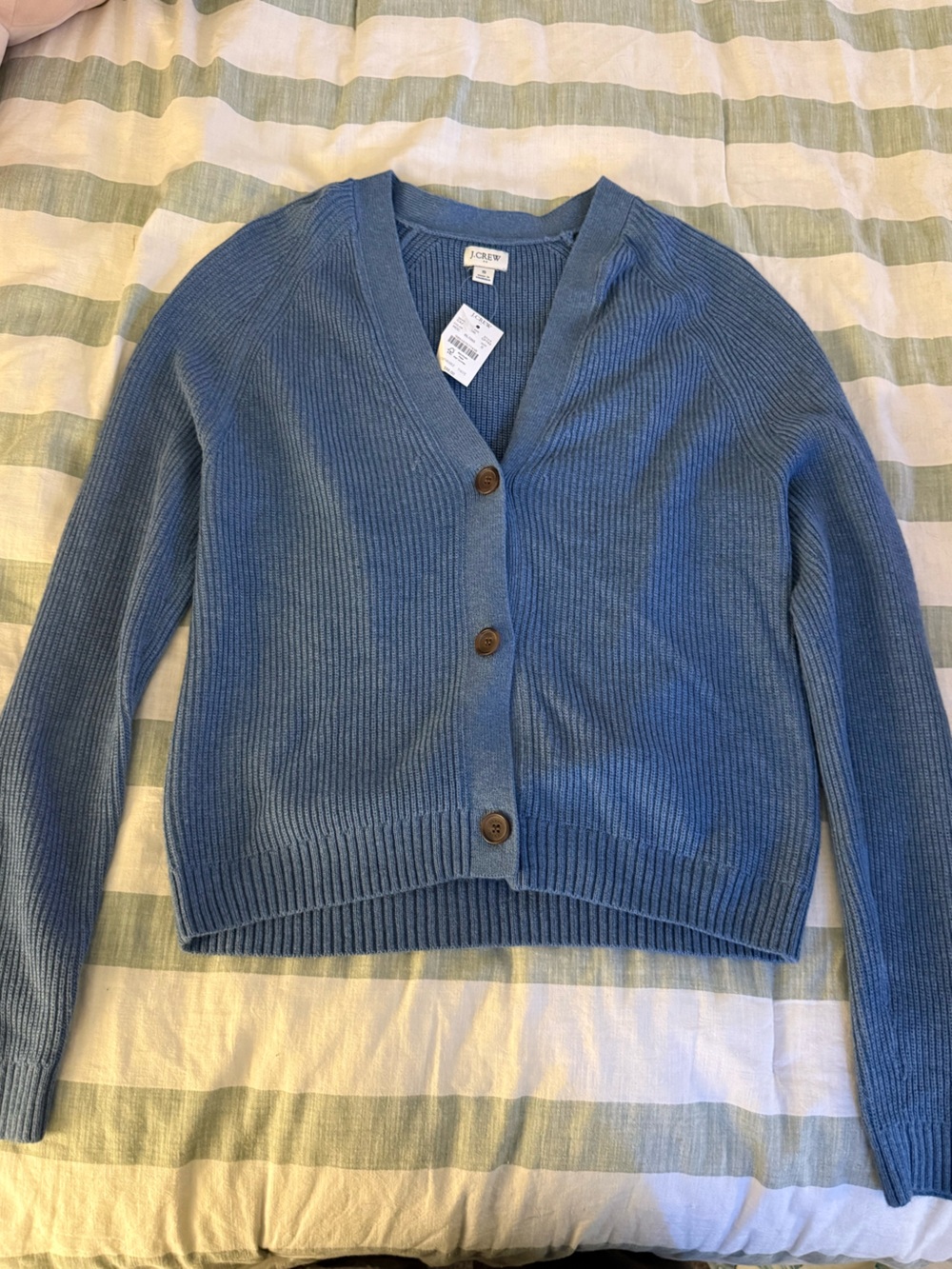 J. Crew Sky Blue Ribbed Button-Front Cardigan